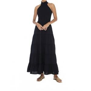 NEW PHIE COLLECTIVE brushed cotton maxi halter dress in black